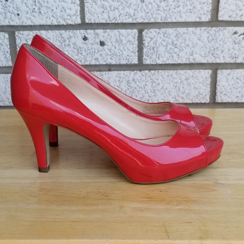 Red peep-toe heels